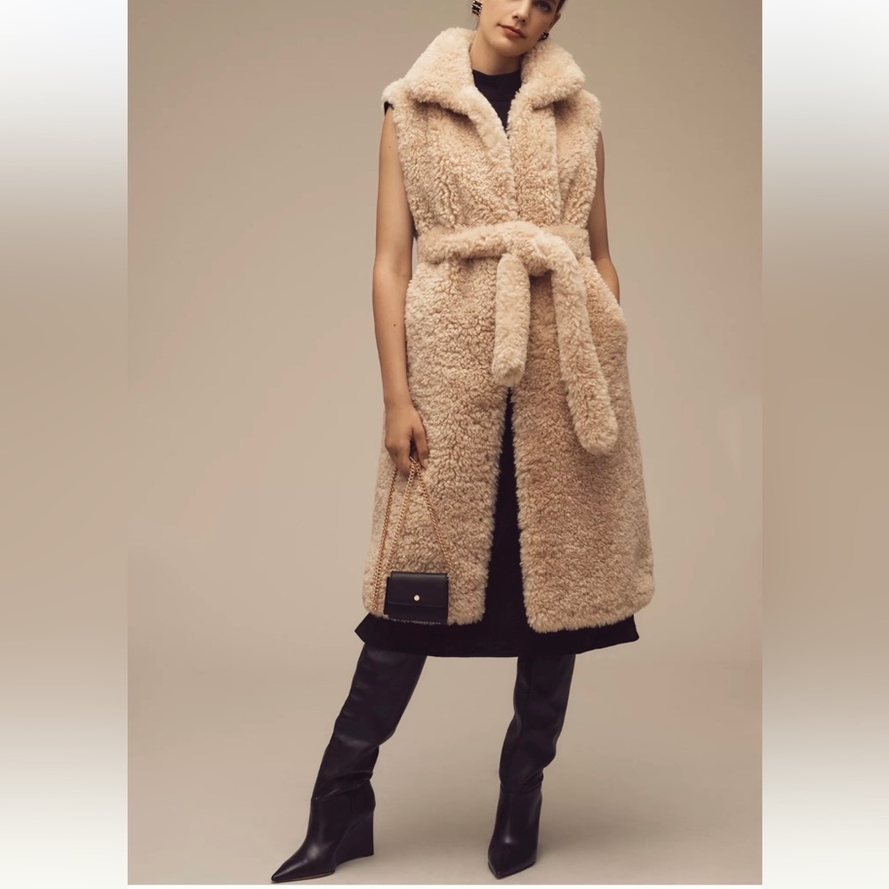 AVEC LES FILLES Faux Fur Belted Vest Sz XL